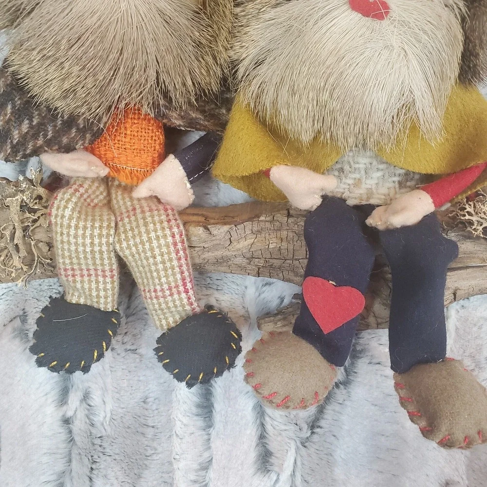 Kitschy‎ Folk Art Two Bearded Men On A Branch Log Natural Materials Wall Hanging